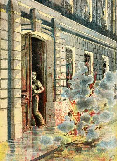 Výbuch bomby nastražené anarchistou od Henri Meyer