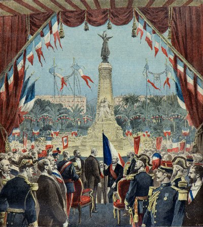 Felix Faure slavnostně odhaluje památník u příležitosti stého výročí připojení Nice k Francii v roce 1896 (Rytina) od Henri Meyer