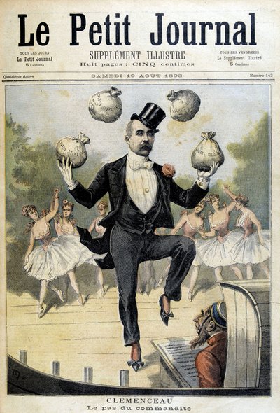 Georges Clemenceau žongluje s librami šterlinků – v „“Le Petite Journal““ z 19.8.1893 od Henri Meyer