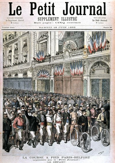 Začátek davu účastnícího se běhu Paříž - Belfort pořádaného PetitJournal - v „“Le petit journal“““ z 18. 6. 1892. od Henri Meyer