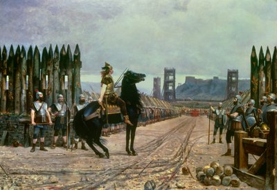 Galský vůdce Vercingetorix (72-46 př. n. l.) se vzdává římskému náčelníkovi Julesu Cesarovi (100-44 př. n. l.) po bitvě u Alesie v roce 52 př. n. l. Obraz Henri Motte (1846-1922) 1886 - Le Puy en Velay, musee Crozatier - Galština náčelník Vercingetorix (72 od Henri Paul Motte