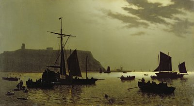 Scarborough Castle Hill and Harbour by Moonlight, 1876 od Henri Philippe Neumans