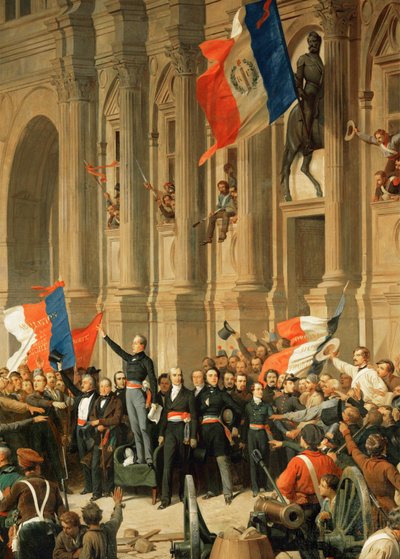 Revoluce 1848: Básník Alphonse de Lamartine odmítá rudou vlajku krajní levice... od Henri Philippoteaux