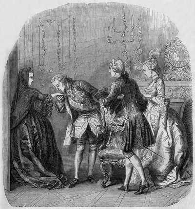 Princezna z Lamballe, král Ludvík XV, Ludvík de Richelieu, hraběnka Jeanne du Barry. od Henri Philippoteaux