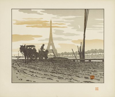 Z nábřeží v Passy. Uhlíři [Třicet šest pohledů na Eiffelovu věž] od Henri Rivière