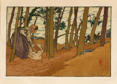 Žena sbírající jehličí (Bords du Trieux, Loguivy) od Henri Rivière