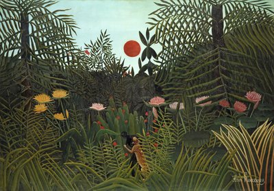 Musta henkilö Jaguarin kimppuun, 1910 od Henri Rousseau