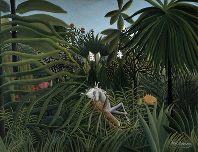 Jaguár útočí na koně, 1910 od Henri Rousseau