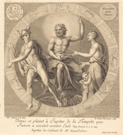 Venuše si stěžuje Jupiterovi na bouři, kterou Juno vyvolala proti Aeneovi od Henri Simon Thomassin after Elisabeth Sophie Cheron