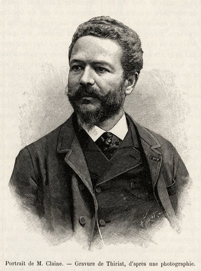 Portrét Julese Clainea (1856-1939), cestovatele a diplomata, autora příběhu. Rytina od Thiriata k ilustraci příběhu „“ jeden rok v Malajsii“ od Julese Clainea (1856-1939) od Henri Thiriat