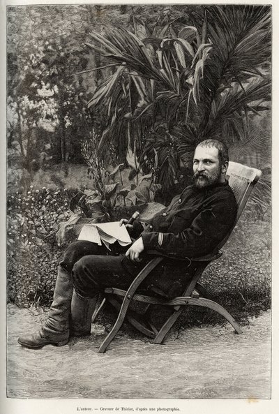 Portrét autora Dr. Charlese Edouarda Hocquarda (1853-1911), majora medicíny 1. třídy. Rytina od Thiriata k ilustraci příběhu „“ Trente mois au Tonkin““ od Dr. Charlese Edouarda Hocquarda (1853-1911), v roce 1885, v Le tour du monde, nouveau journal od Henri Thiriat