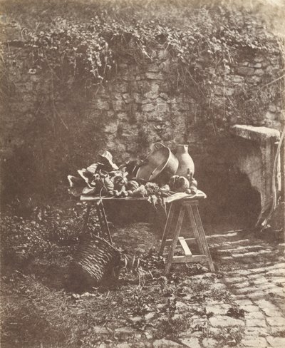 [Zátiší: kotlík, džbán a zelenina na stolku]. od Henri Victor Regnault