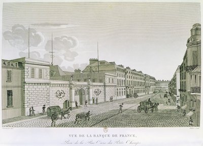 Bank of France z Rue Croix-Petits-Champs, vyryla Eugene Dubois, 1800 od Henri after Courvoisier Voisin
