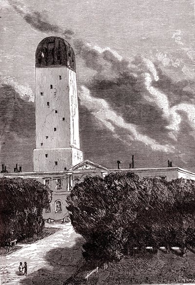 Cambridgeská observatoř, „Ze Země na Měsíc“ od Julese Verna od Henri de (after) Montaut