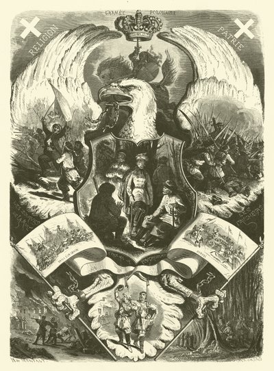 Vojáci a uniformy polské armády během povstání v letech 1863-1864 proti ruské nadvládě (rytina) od Henri de (after) Montaut