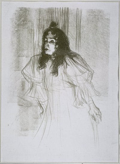 Portrét May Belfort (May Egan) se dvěma postavami a klavírem Slečna May Belfort (původní název) od Henri de Toulouse Lautrec (signed by artist)
