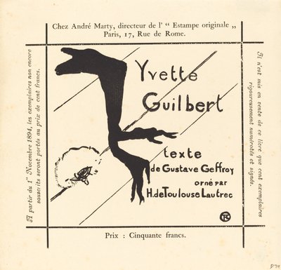 Reklama na album Yvette Guilbert od Henri de Toulouse-Lautrec