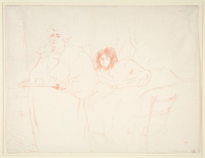 Žena s podnosem, Snídaně, Madame Baron a Mademoiselle Popo (Žena s podnosem, Snídaně, Madame Baron a Mademoiselle Popo), ze série Elles od Henri de Toulouse Lautrec