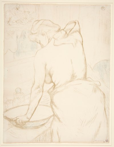 Femme qui se lave, la toilette (Žena na toaletě, Mytí se), ze série Elles od Henri de Toulouse-Lautrec