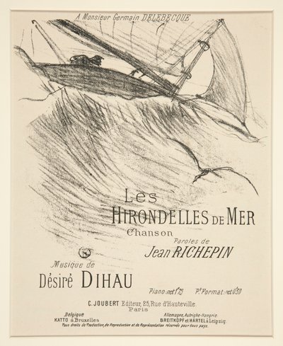LES HIRONDELLES DE MER - Obálka k tištěné hudební skladbě (báseň od Richepina zhudebněná Dihau) od Henri de Toulouse Lautrec