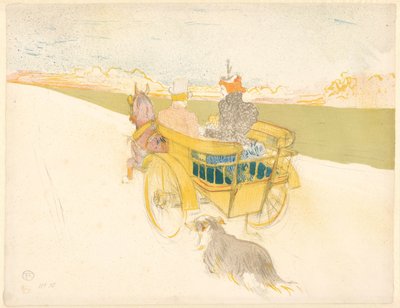 "Partie de Campaign" (venkovský výlet) Muž a žena v otevřeném kočáru projíždějí krajinou se psem Partie de campaign (název na objektu) od Henri de Toulouse Lautrec