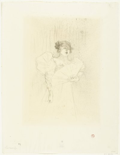 Portrét herečky Luce Myrès s ventilátorem Luce Myres ve tváři od Henri de Toulouse Lautrec