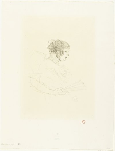 Portrét herečky Luce Myrès s ventilátorem Luce Myres v profilu od Henri de Toulouse Lautrec