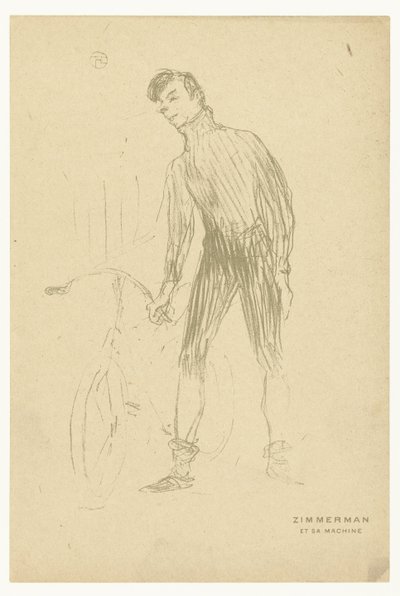 Portrét cyklisty Alberta Zimmermana a jeho jízdního kola Stroj Zimmerman et sa (název na objektu) od Henri de Toulouse-Lautrec