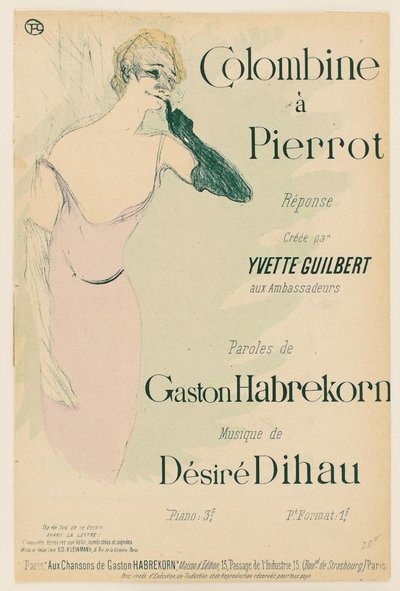 Yvette Guilbert, als Colombine zu Pierrot von Henri de Toulouse-Lautrec