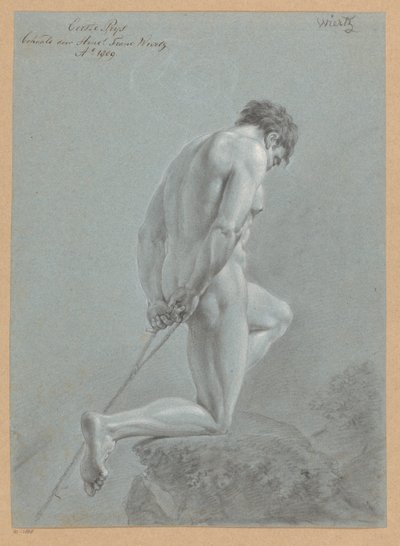 Klečící mužský akt, boční pohled (1. cena 1809) od Henricus Franciscus Wiertz