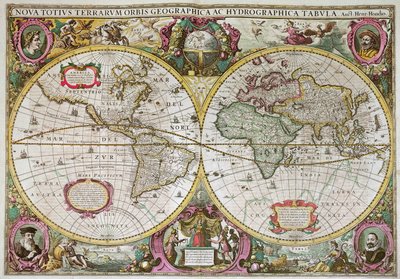 Nová mapa země a vody celé Země, 1630 od Henricus Hondius II
