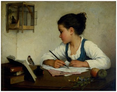 Dívka psaní; Stehlík domácí od Henriette Browne