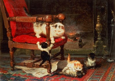 Hraní si s teplem ohně (olej na plátně) od Henriëtte Ronner Knip
