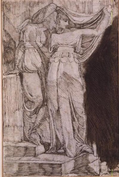 Dvě ženské postavy stojící na schodech, Řím, květen 1787 od Johann Heinrich Füssli