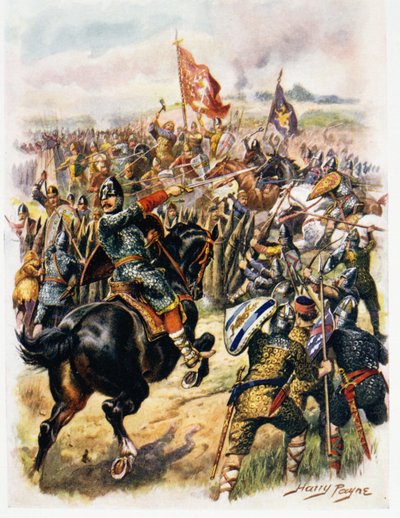 Haroldova (asi 1022-66) poslední bitva, ilustrace z knihy "Glorious Battles of English of English History" od majora C. H. Wyllyho od Henry A. Payne