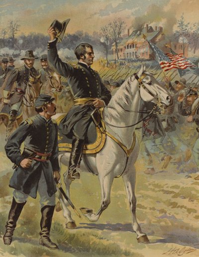 Generál Hooker v bitvě u Chancellorsville, Virginie, americká občanská válka, 3. května 1863 (chromolitho) od Henry Alexander (after) Ogden