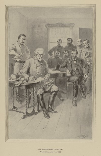 Leeova kapitulace Grantovi, Appomattox, Virginie, 9. dubna 1865 (litho) od Henry Alexander (after) Ogden