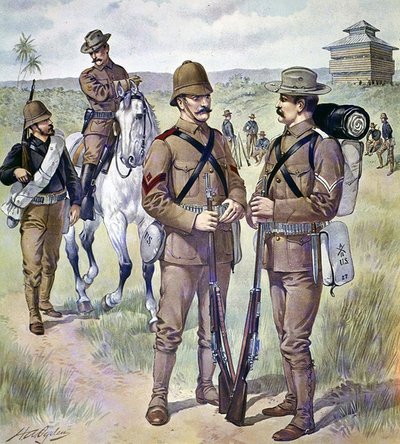Uniformy americké armády 1898-1900: Khaki polní oděv pro vojáky (barva litho) od Henry Alexander (after) Ogden