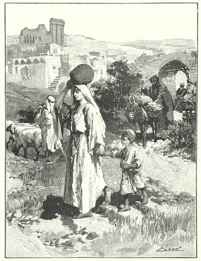 Samaritánská vesnice (litho) od Henry Andrew Harper