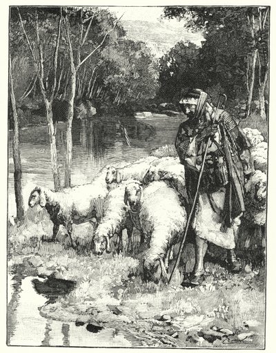 Pastýř a jeho stádo v Anti-Libanon (litho) od Henry Andrew Harper