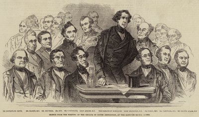 Skica ze zasedání Sdružení zdraví měst v Hanover Square Rooms od Henry Anelay