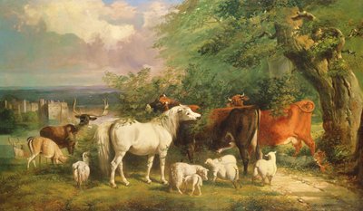 Haddon Hall s ovcemi, dobytkem, jelenem a poníkem od Henry Barraud