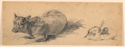 Studie mladého býka ležícího na louce od Henry Bernard Chalon