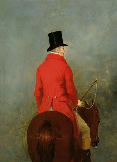 Portrét Thomase Cholmondeleye, prvního lorda Delamere, na jeho Hunter: Studie pro „The Cheshire Hunt at Tatton Park“ od Henry Calvert