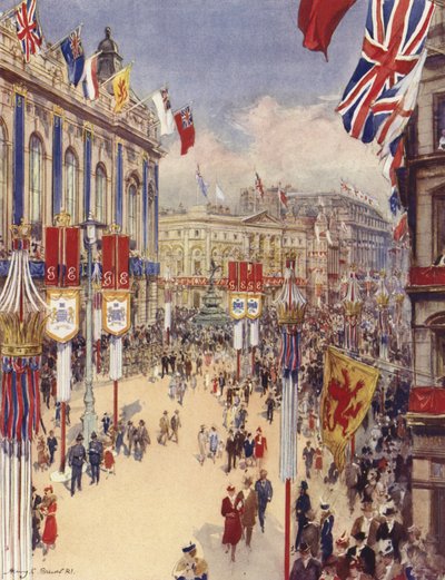 Piccadilly Circus, Londýn (barevné lito) od Henry Charles Brewer