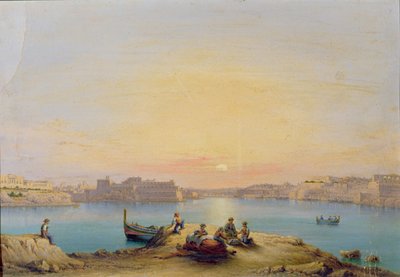 Přístav Valetta při západu slunce od Henry Charles Ferro