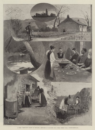Svobodná komunistická kolonie v Anglii, Sketches at Clousden Hill Farm, Forest Hall, Northumberland od Henry Charles Seppings Wright