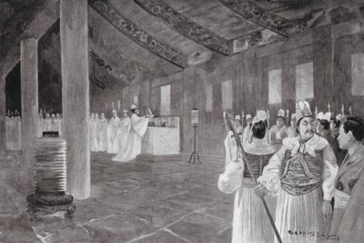Vyjmutí desky z konfuciánského chrámu (litografie) od Henry Charles Seppings Wright