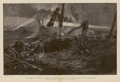 Záchrana tonoucích při ztroskotání lodi SS Utopia, Gibraltar (rytina) od Henry Charles Seppings Wright