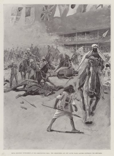Královský vojenský turnaj v Agricultural Hall, karabineři a kopiníci z Nového Jižního Walesu rozhánějící derviše od Henry Charles Seppings Wright